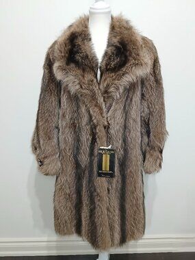 Vintage Barrington's Canadian Raccoon Fur Coat Shawl Collar Size Large